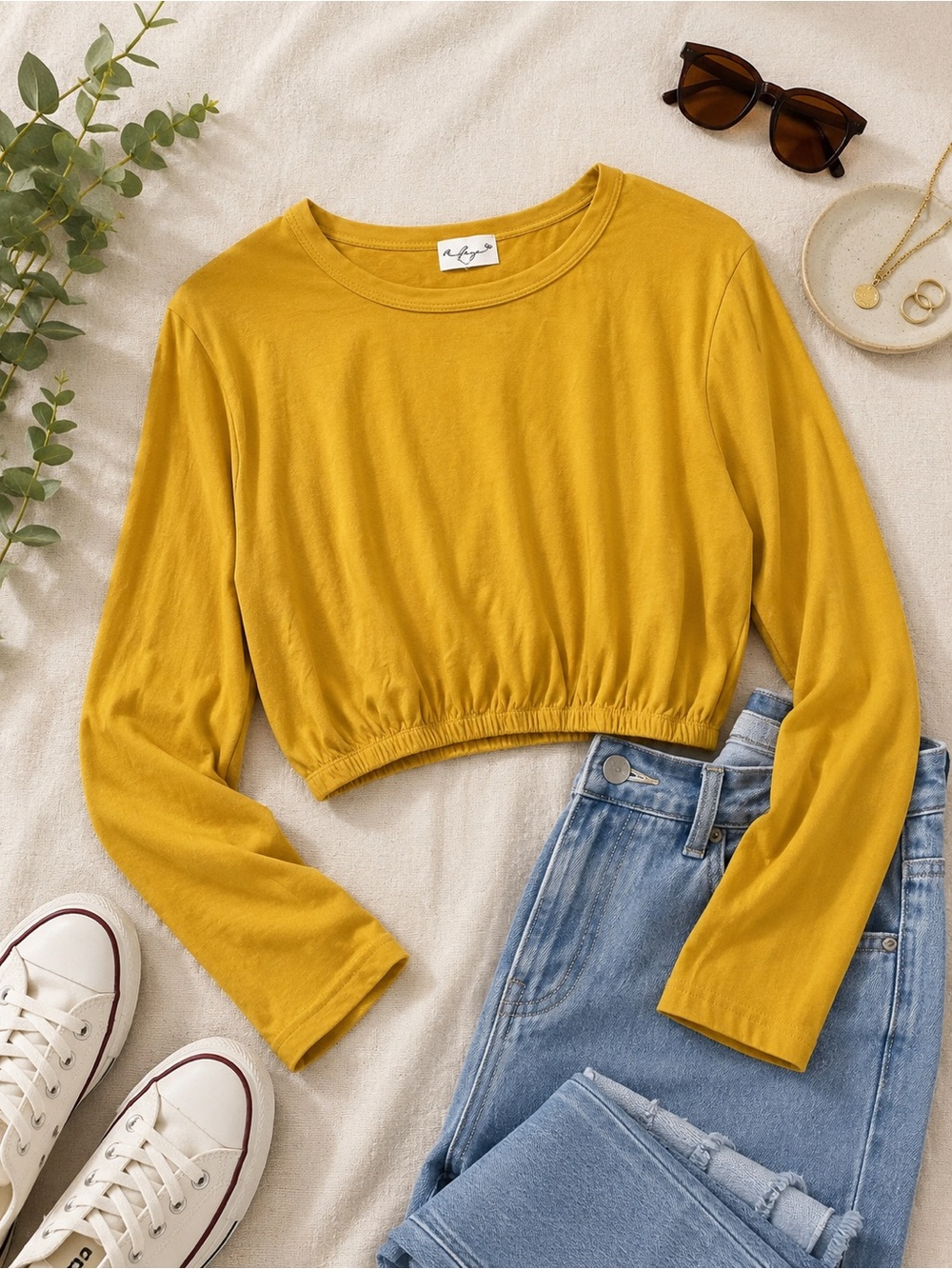 Gage Mustard Yellow Cropped Long Sleeve Top Women’s‎ Small